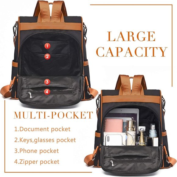 NEW BUX Travel Backpack Anti Theft, Black&brown